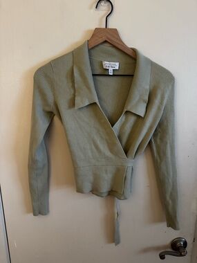 & other stories sage green  Ribbed Wrap Sweater